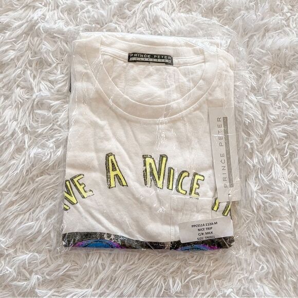 Prince Peter Collection White Have a Nice Trip Graphic Short Sleeve T Shirt SZ S - Picture 7 of 8